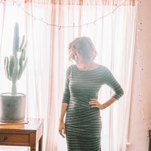 Olive Green & Gray striped Anthropologie Dress